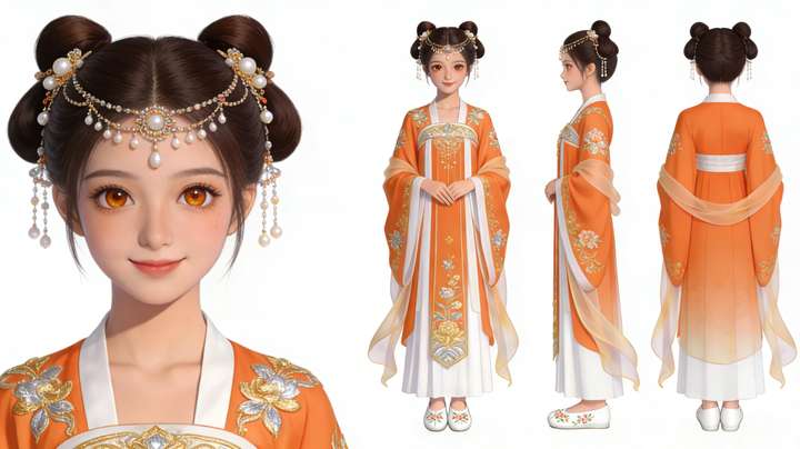 002古风宫廷版本白底标准角色三视图样式-字字动画专属指令