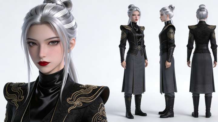 004古风3D玄幻仙侠宫廷版本白底标准角色三视图样式