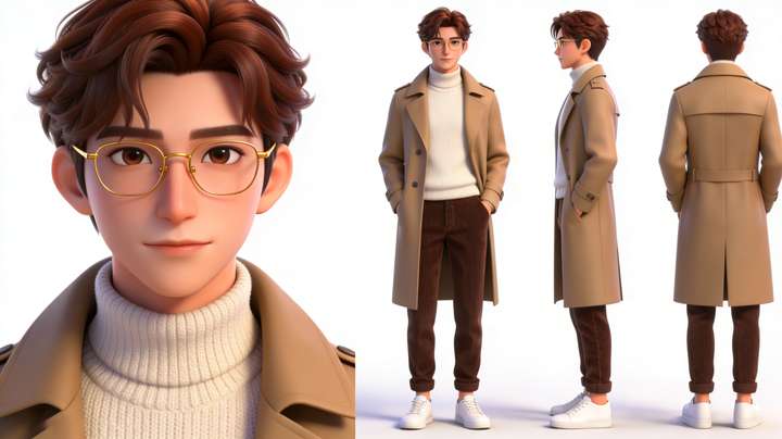 005都市3D时尚白底标准角色三视图样式