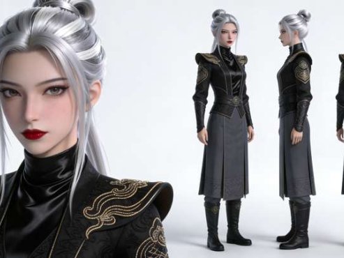 004古风3D玄幻仙侠宫廷版本白底标准角色三视图样式