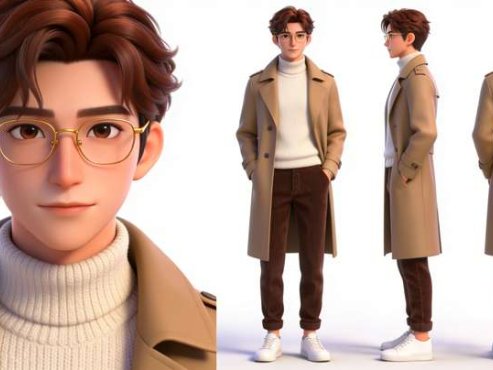 005都市3D时尚白底标准角色三视图样式