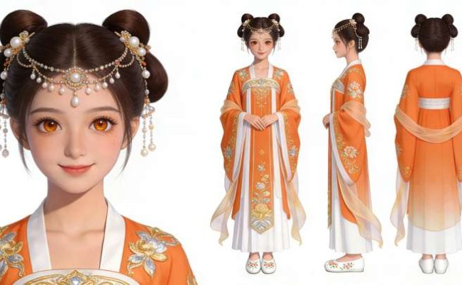 002古风宫廷版本白底标准角色三视图样式-字字动画专属指令