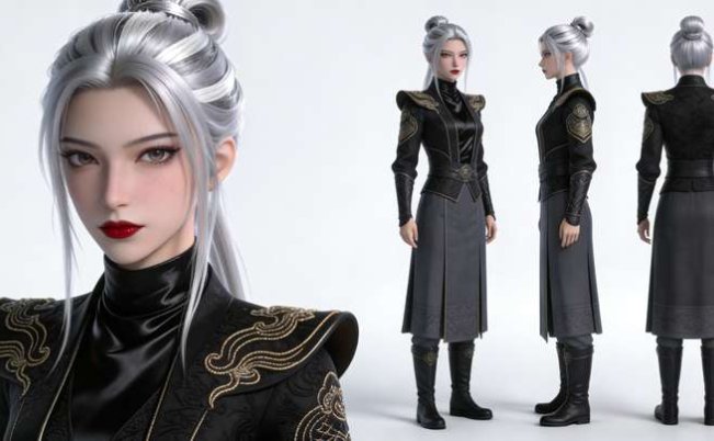 004古风3D玄幻仙侠宫廷版本白底标准角色三视图样式